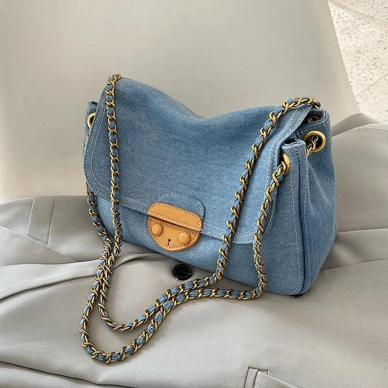 Lana Vintage Blue Denim Flap Bags - Glova