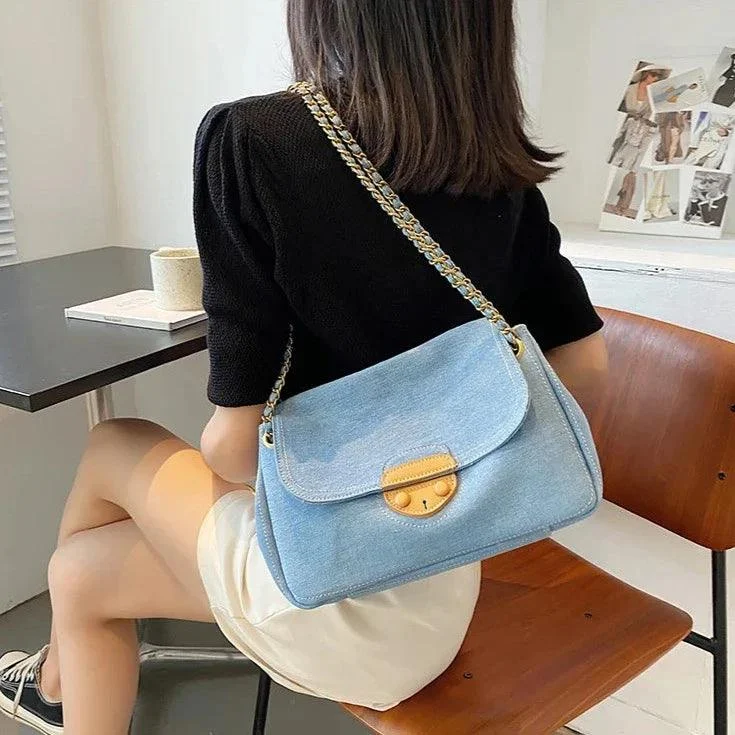 Lana Vintage Blue Denim Flap Bags - Glova