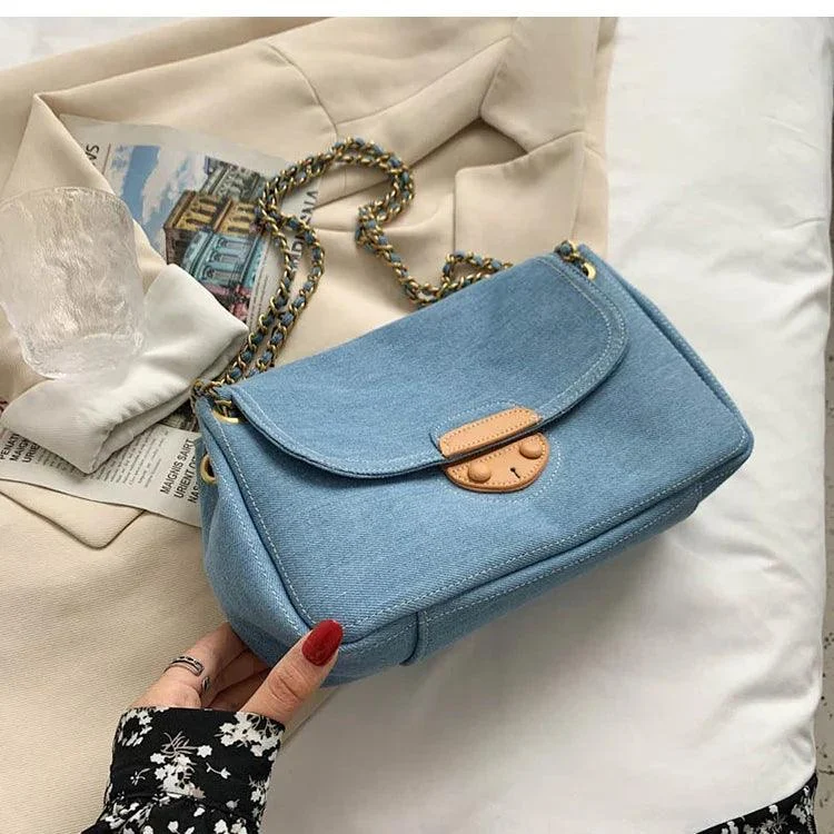 Lana Vintage Blue Denim Flap Bags - Glova