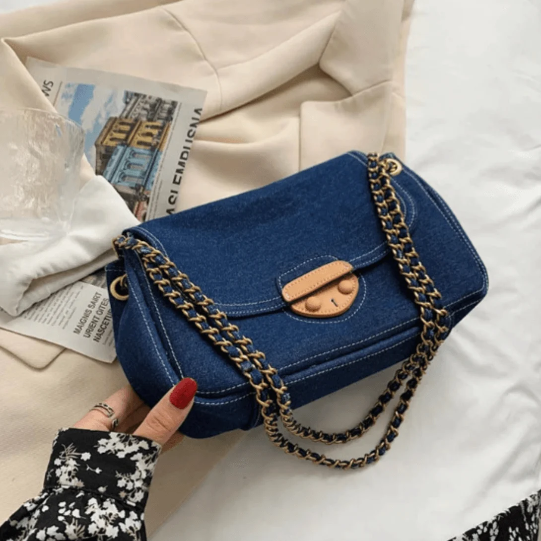 Lana Vintage Blue Denim Flap Bags - Glova