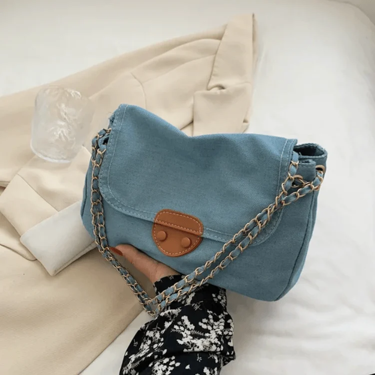 Lana Vintage Blue Denim Flap Bags - Glova