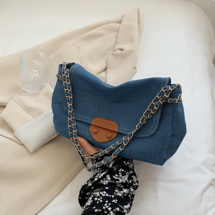 Lana Vintage Blue Denim Flap Bags - Glova