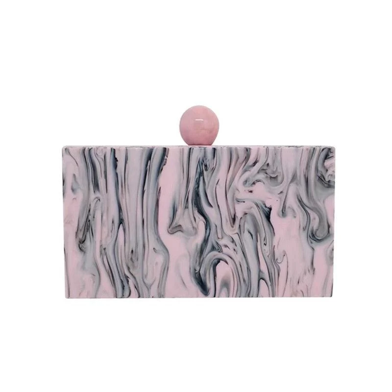 Lara Pink Marble Acrylic Evening Box Clutch - Glova