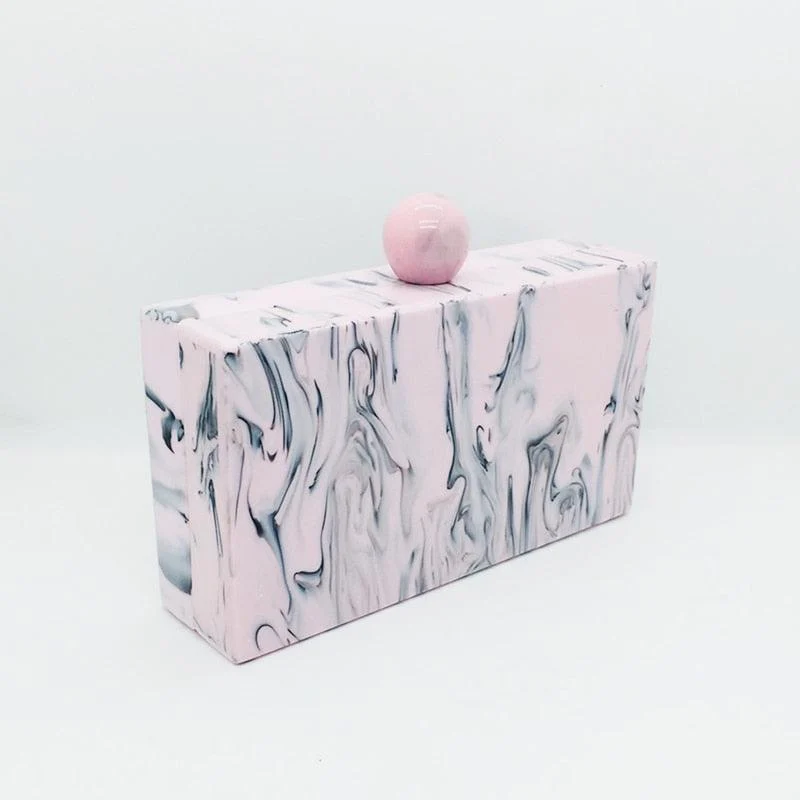 Lara Pink Marble Acrylic Evening Box Clutch - Glova