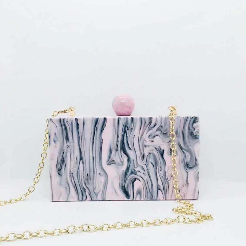 Lara Pink Marble Acrylic Evening Box Clutch - Glova