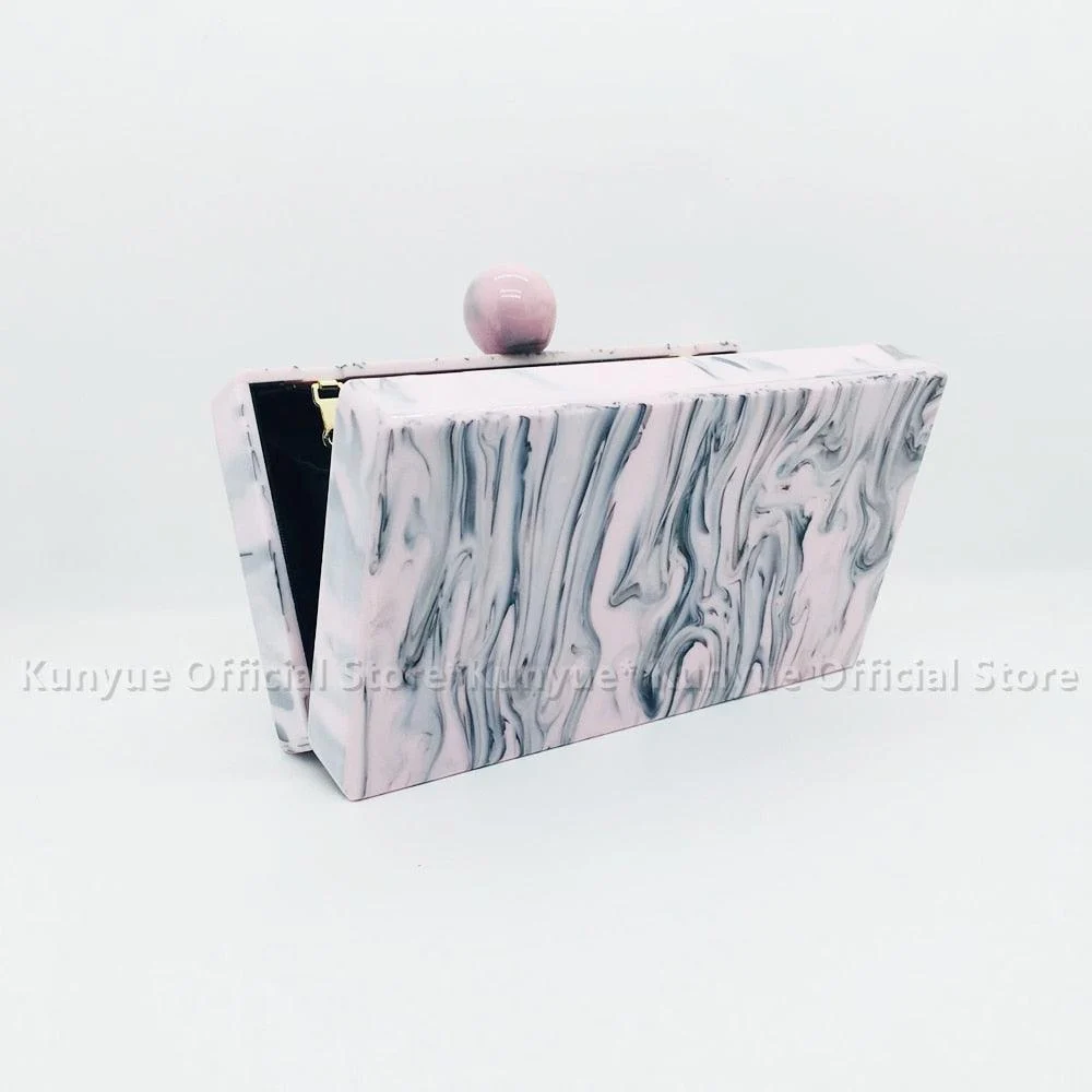 Lara Pink Marble Acrylic Evening Box Clutch - Glova