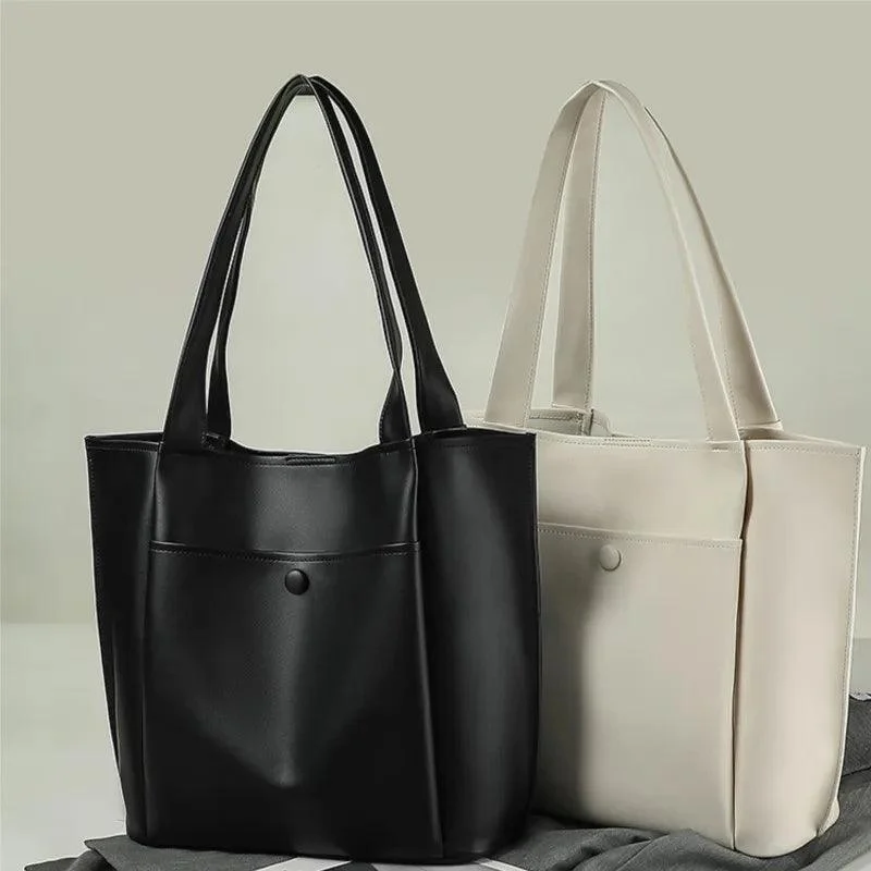 Large Capacity Handbags Solid Color PU Leather Tote Bag - Glova