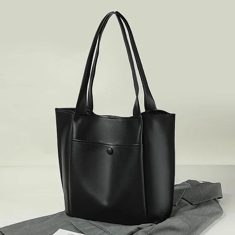 Large Capacity Handbags Solid Color PU Leather Tote Bag - Glova