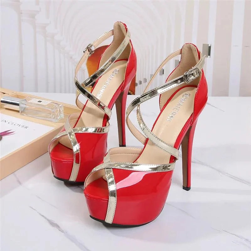 Large size 46 High Heeled Peep Toe Sandals Shoes - Glova