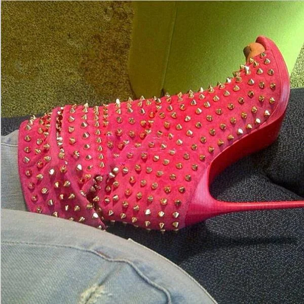 Large Size Rivet Ankle Boots Spike High Heels Shoes - Glova