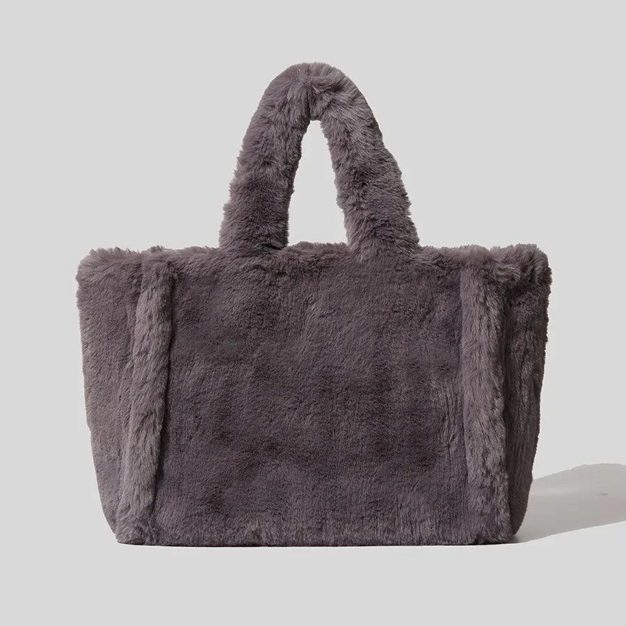 Large Tote Bag Faux Fluffy Soft Plush Shopper Bag - Glova