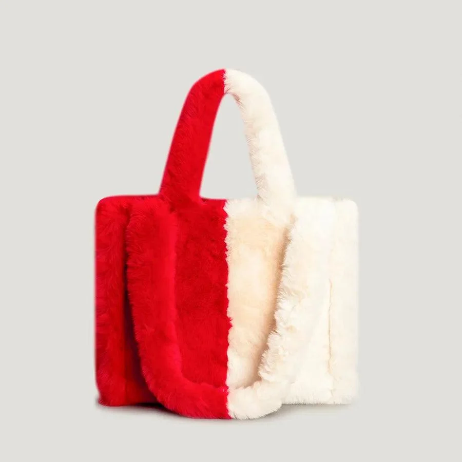 Large Tote Bag Faux Fluffy Soft Plush Shopper Bag - Glova