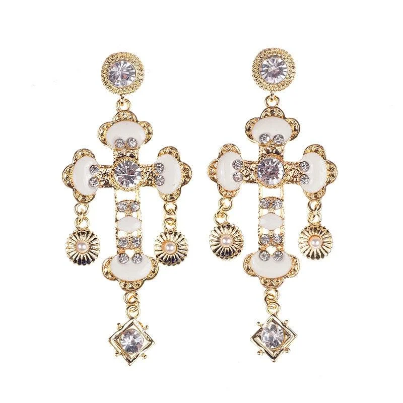 Larissa Baroque Bejewel Cross Earrings - 2 Styles - Glova