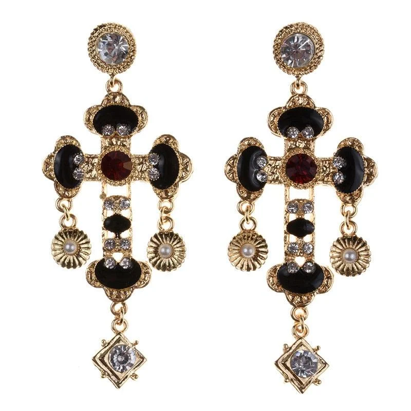 Larissa Baroque Bejewel Cross Earrings - 2 Styles - Glova