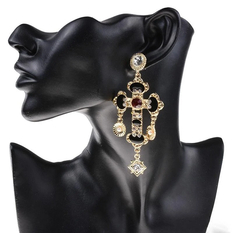 Larissa Baroque Bejewel Cross Earrings - 2 Styles - Glova