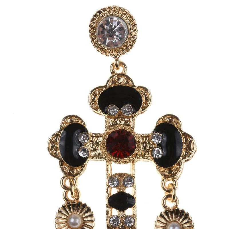 Larissa Baroque Bejewel Cross Earrings - 2 Styles - Glova