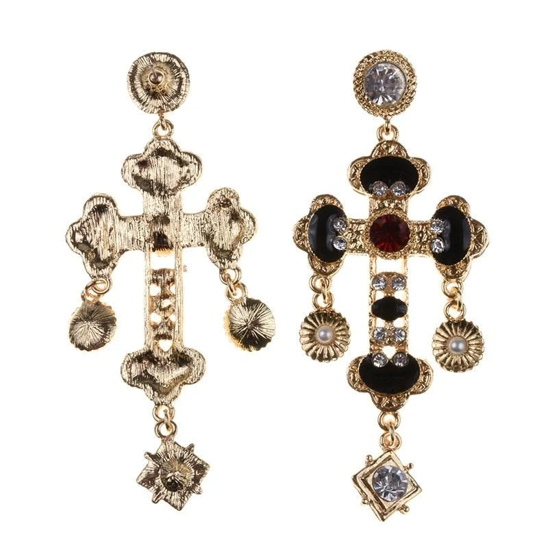 Larissa Baroque Bejewel Cross Earrings - 2 Styles - Glova