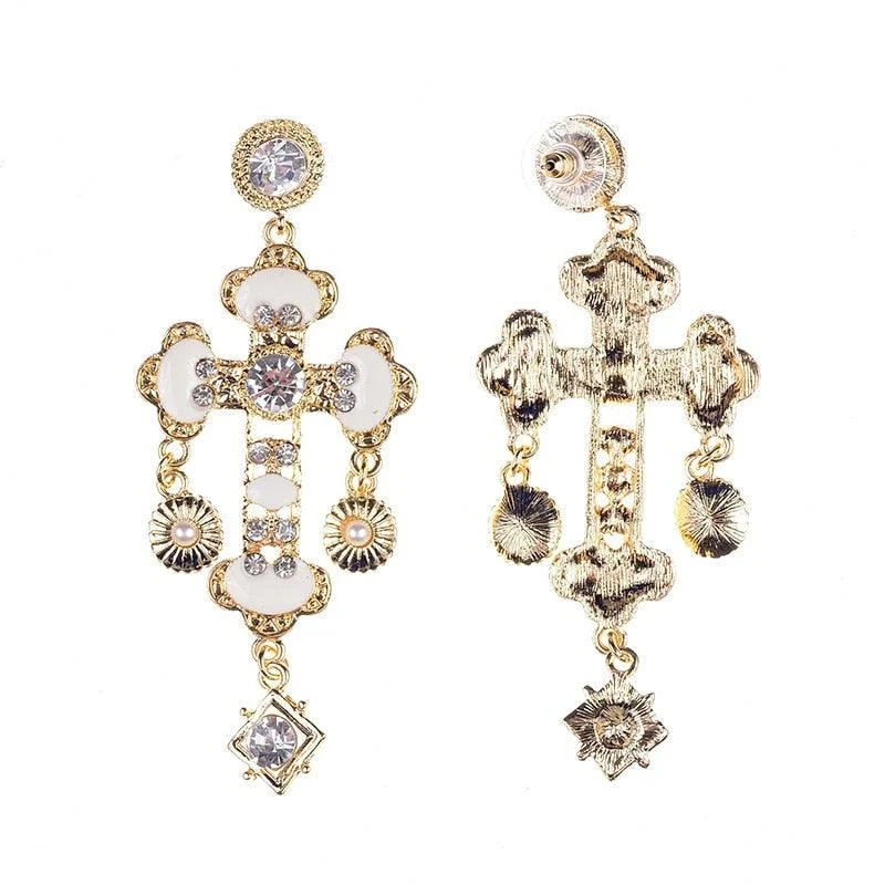 Larissa Baroque Bejewel Cross Earrings - 2 Styles - Glova