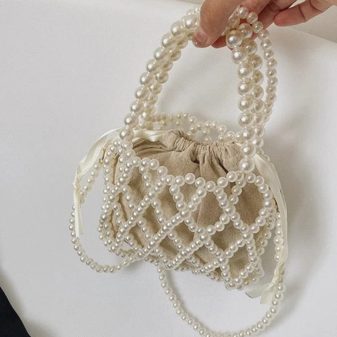 Lattice Pearl Beaded Mini Crossbody Bag - Glova