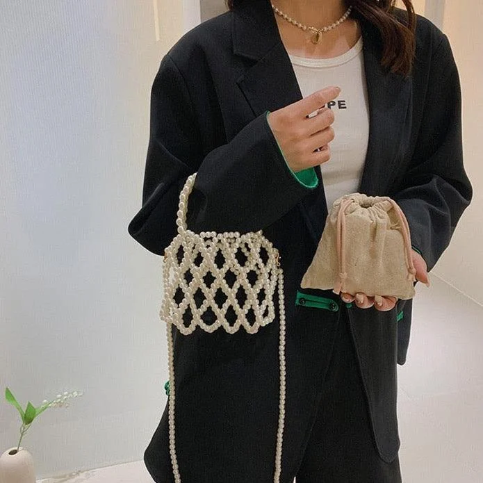 Lattice Pearl Beaded Mini Crossbody Bag - Glova