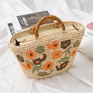 Lavinia Floral Embroidery Straw Baskets - 3 Colors - Glova