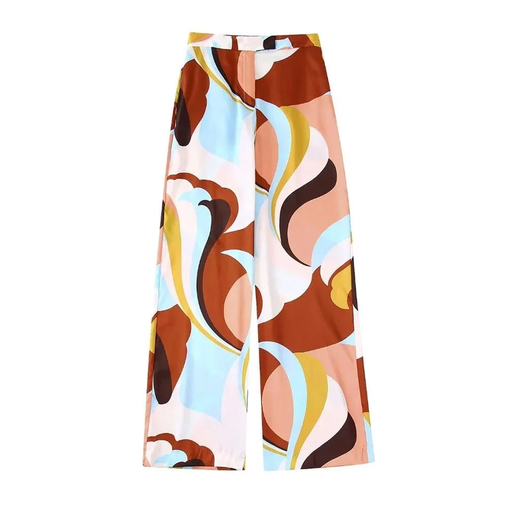 Leaf Abstract Prints Wide-Leg Pants - Glova