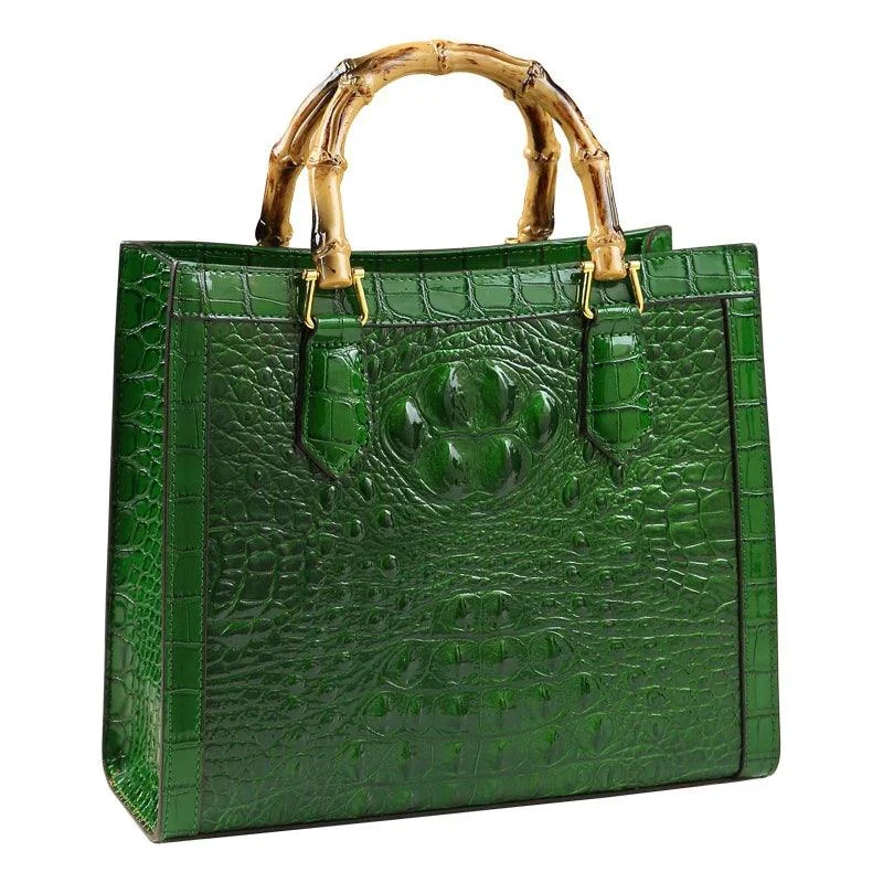 Leather Bamboo Crocodile Pattern Messenger Bags - Glova