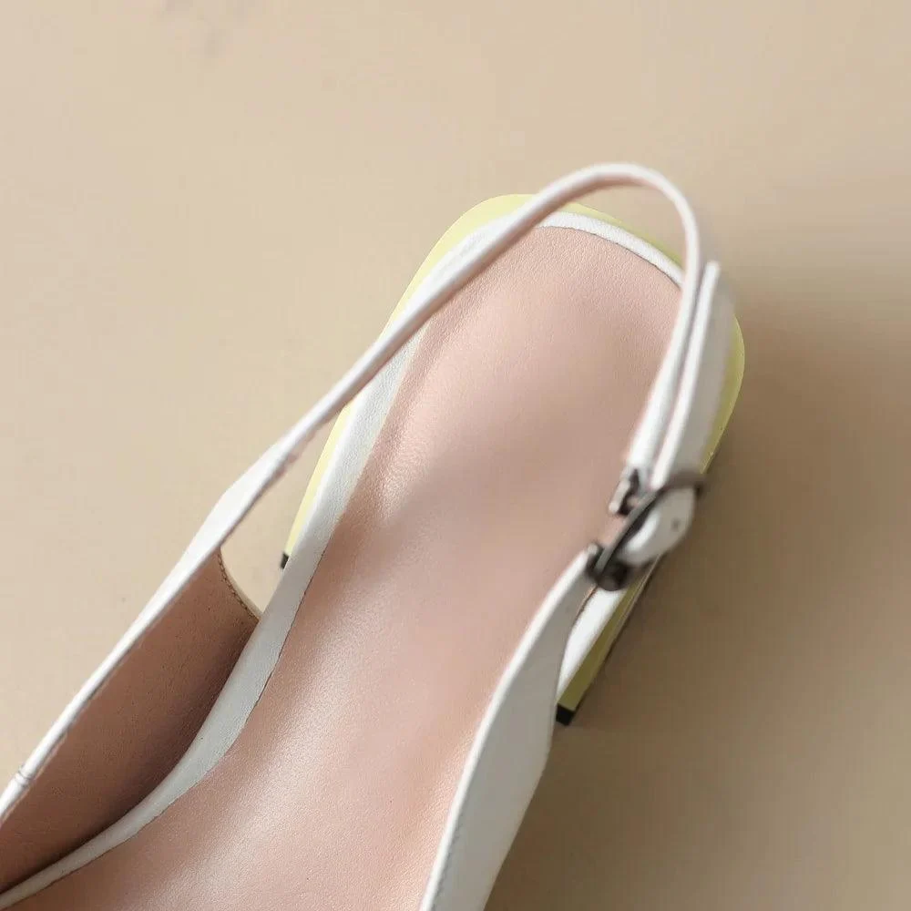 Leather Chunky Sandals Women High Heels Shoes Slingback Pumps - Glova