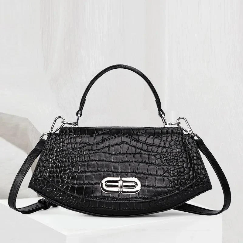 Leather Crocodile Pattern Ladies Crossbody Saddle Bag - Glova