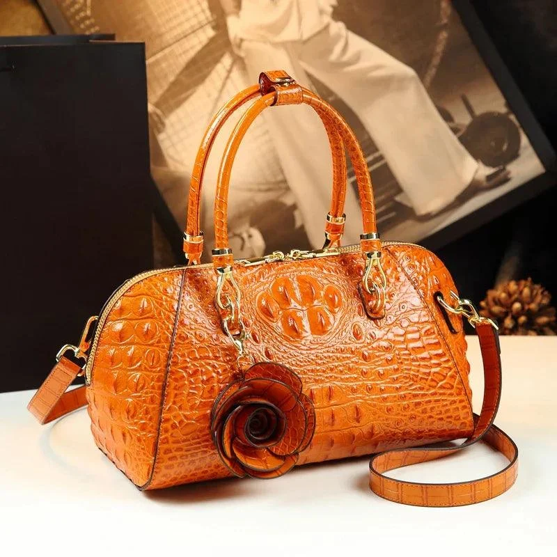 Leather Crocodile Pattern Tassel Portable Pillow Bags - Glova