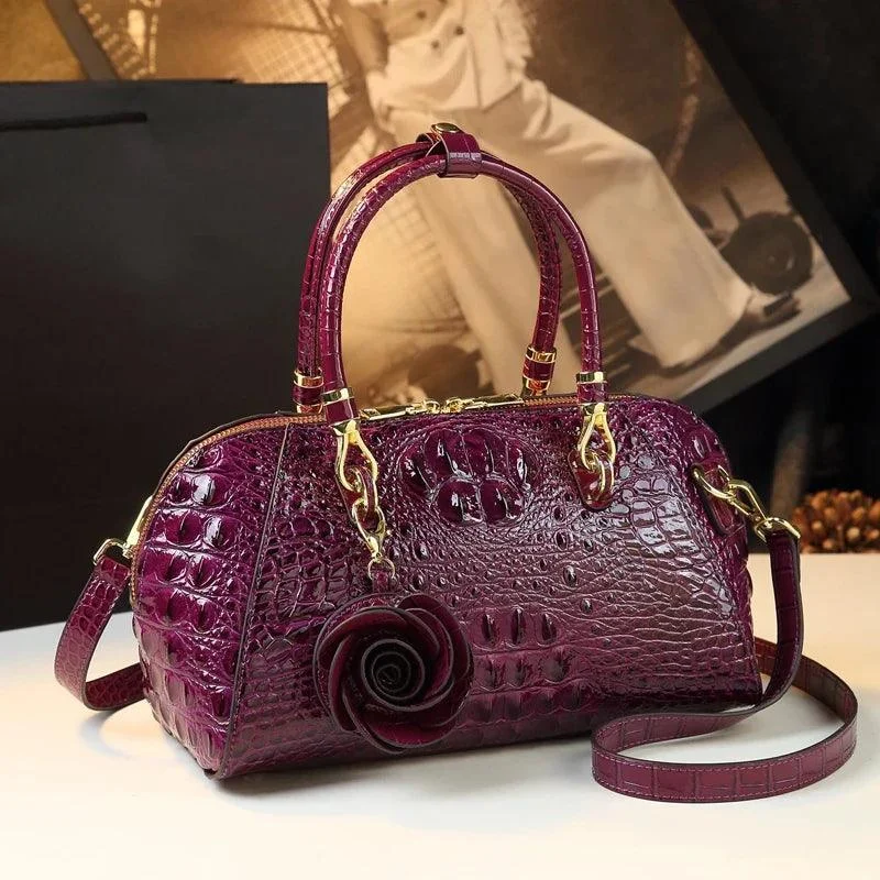 Leather Crocodile Pattern Tassel Portable Pillow Bags - Glova