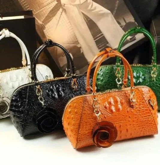 Leather Crocodile Pattern Tassel Portable Pillow Bags - Glova