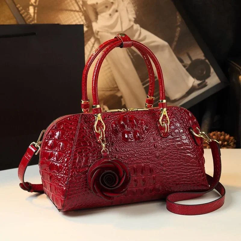 Leather Crocodile Pattern Tassel Portable Pillow Bags - Glova