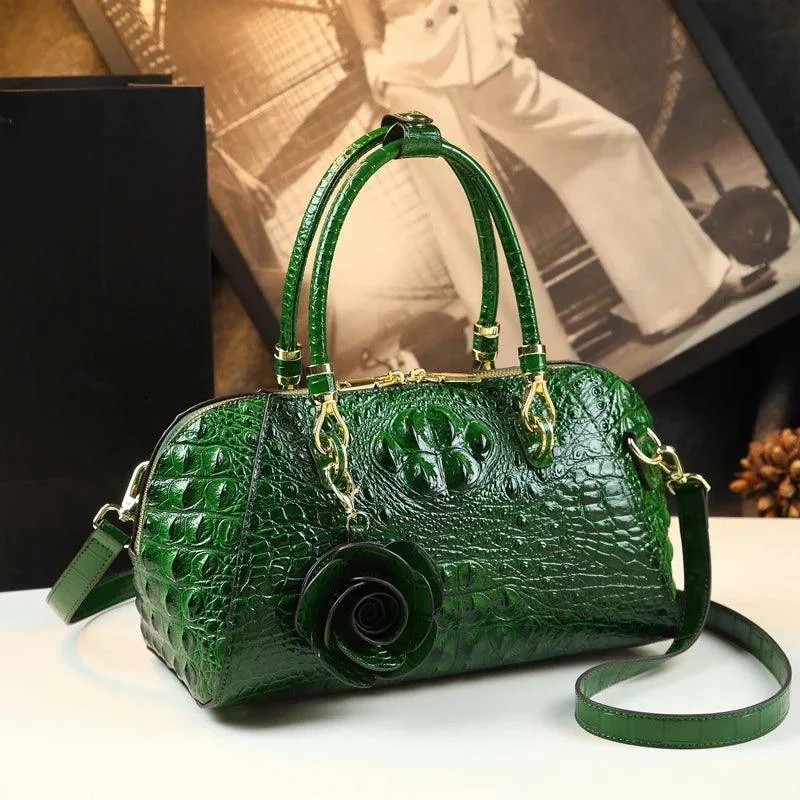 Leather Crocodile Pattern Tassel Portable Pillow Bags - Glova