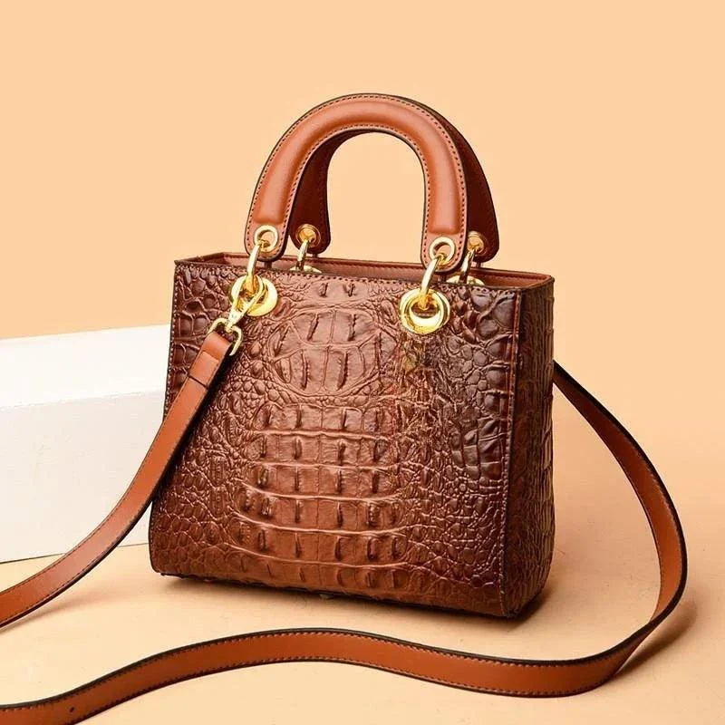 Leather Crocodile Pattern Top Handle With Shoulder Strap Handbags - Glova