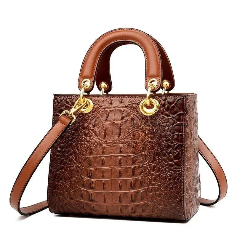 Leather Crocodile Pattern Top Handle With Shoulder Strap Handbags - Glova