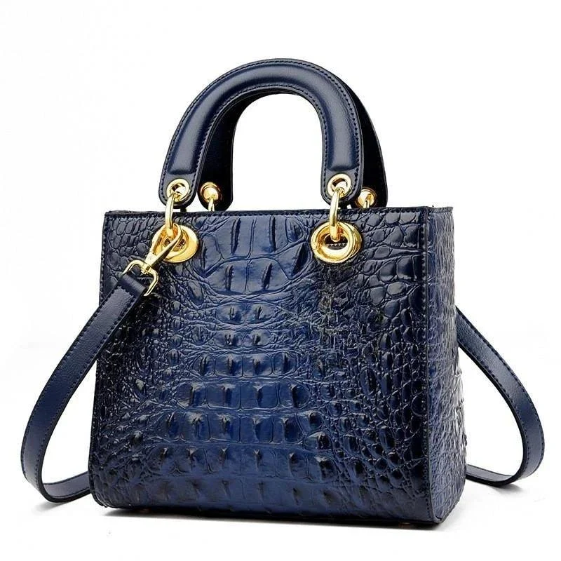 Leather Crocodile Pattern Top Handle With Shoulder Strap Handbags - Glova