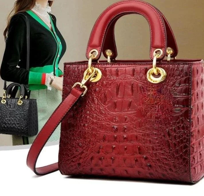 Leather Crocodile Pattern Top Handle With Shoulder Strap Handbags - Glova