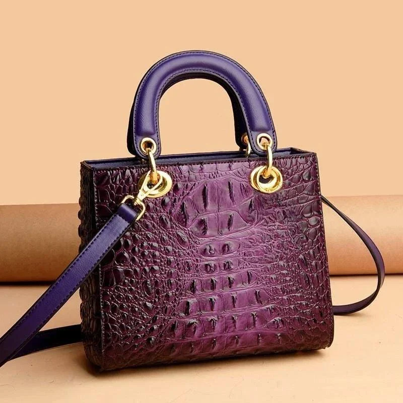 Leather Crocodile Pattern Top Handle With Shoulder Strap Handbags - Glova