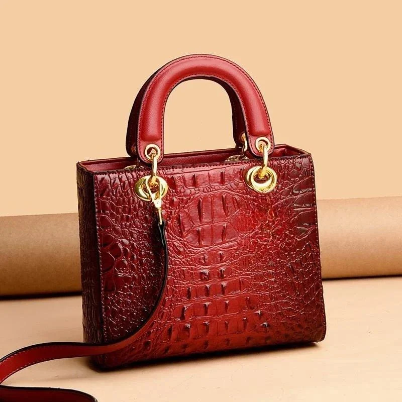 Leather Crocodile Pattern Top Handle With Shoulder Strap Handbags - Glova