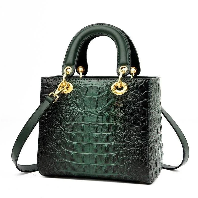 Leather Crocodile Pattern Top Handle With Shoulder Strap Handbags - Glova