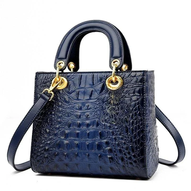 Leather Crocodile Pattern Top Handle With Shoulder Strap Handbags - Glova