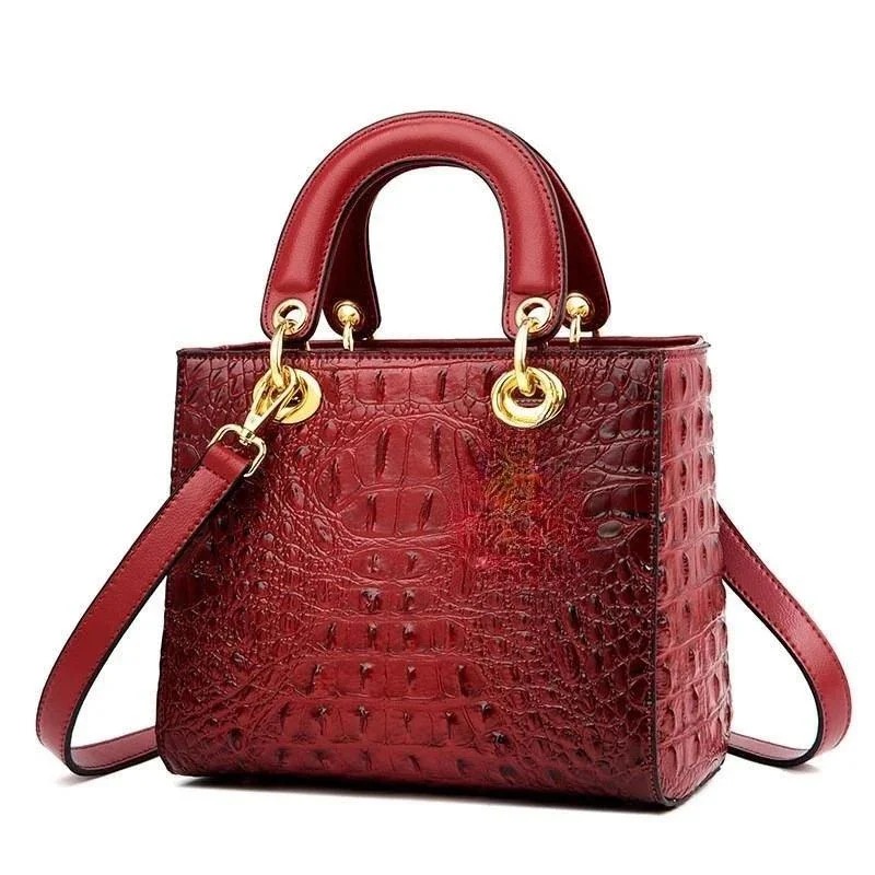 Leather Crocodile Pattern Top Handle With Shoulder Strap Handbags - Glova