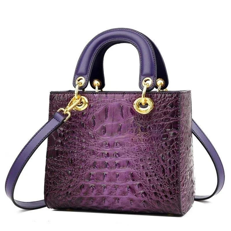 Leather Crocodile Pattern Top Handle With Shoulder Strap Handbags - Glova