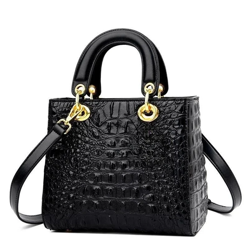 Leather Crocodile Pattern Top Handle With Shoulder Strap Handbags - Glova