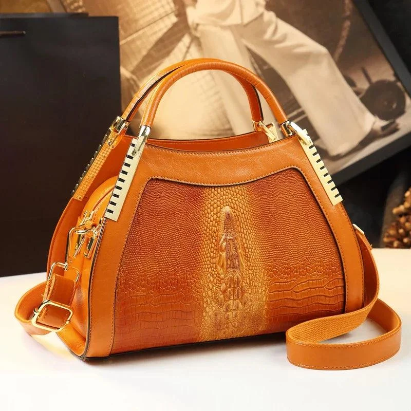 Leather Crocodile Pattern Women Multi-layer Large Bag - Glova