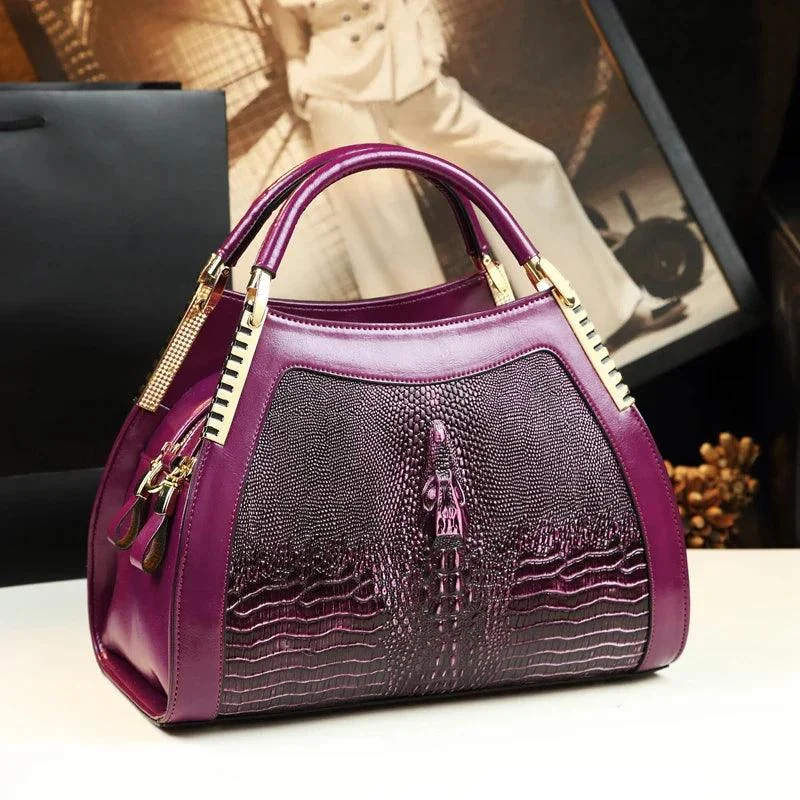 Leather Crocodile Pattern Women Multi-layer Large Bag - Glova