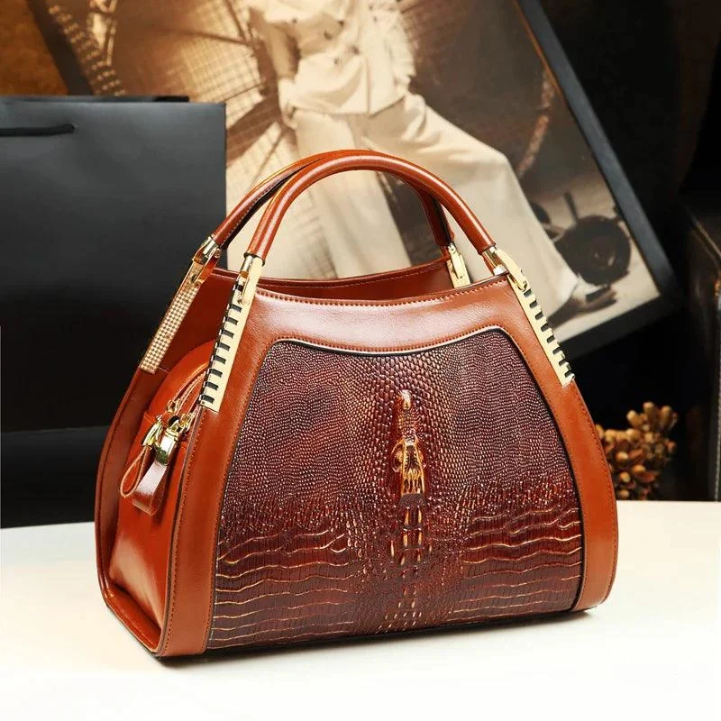 Leather Crocodile Pattern Women Multi-layer Large Bag - Glova