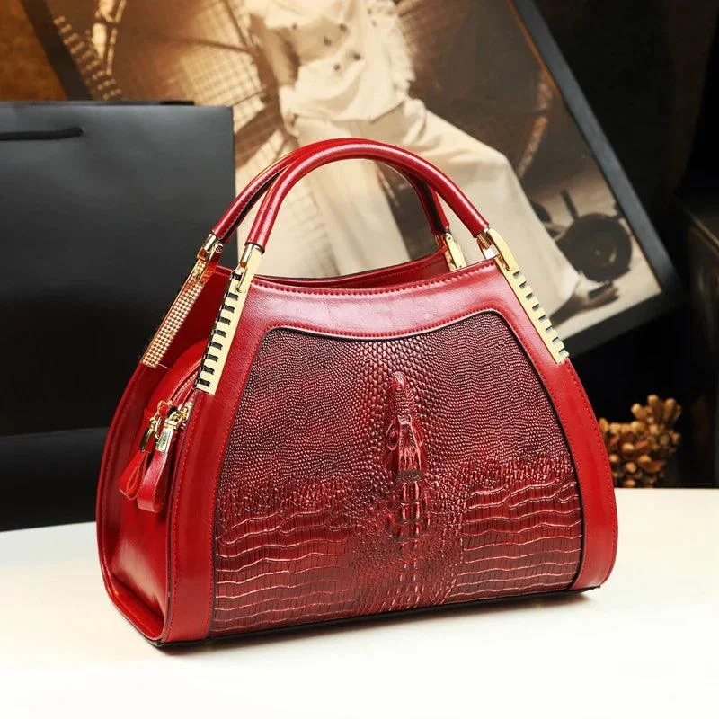 Leather Crocodile Pattern Women Multi-layer Large Bag - Glova