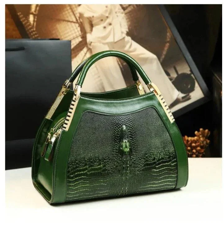 Leather Crocodile Pattern Women Multi-layer Large Bag - Glova